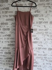 Express NWT Ruched Asymmetric High Low Slip Dress Mauve Brown Satin M Medium