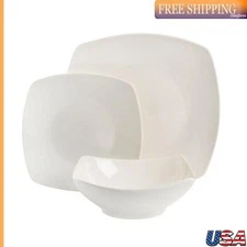 12-Piece Dinnerware Set Ceramic Dishes Set Square For 4, Plates and Bowls Set US