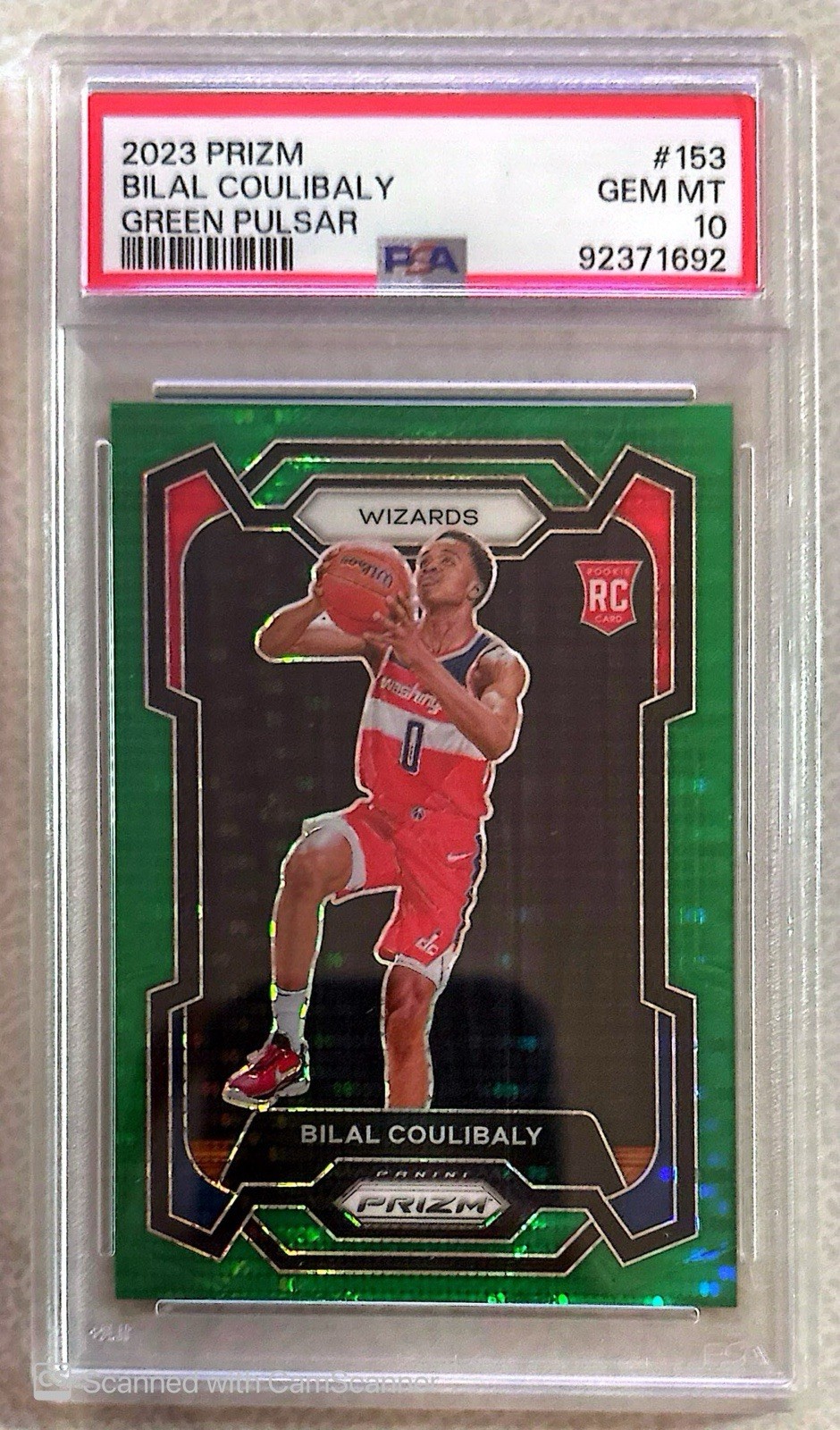 2023-24 Panini Prizm Bilal Coulibaly #153 Green Pulsar Prizm /25 PSA 10