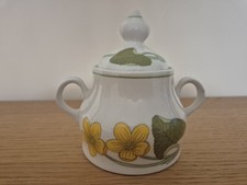 Figgjo Floral Ceramic Sugar Bowl w/ Lid & Handles White/Yellow/Green V555