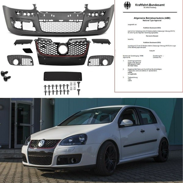 StoßStange Vorne + Wabengitter FüR GTI + ABE + Schrauben Passt FüR VW Golf 5-image