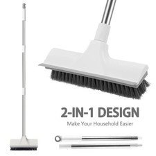Long Floor Scrubbing Brush Long Handle Pole 2 in 1 Stiff Bristle Brush Squeegee
