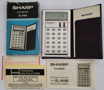 Sharp EL-819 Vintage Taschenrechner verpackt mit Etui & Handbuch sehr guter Zustand - funktioniert!