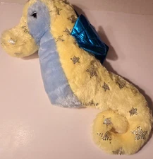 Dan Dee Plush Seahorse Sea Horse Bright Yellow Blue Dark Aqua Sparkle 20"