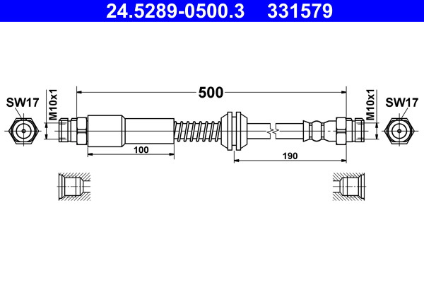 Rear ATE 24.5289-0500.3 Brake Hose for VW