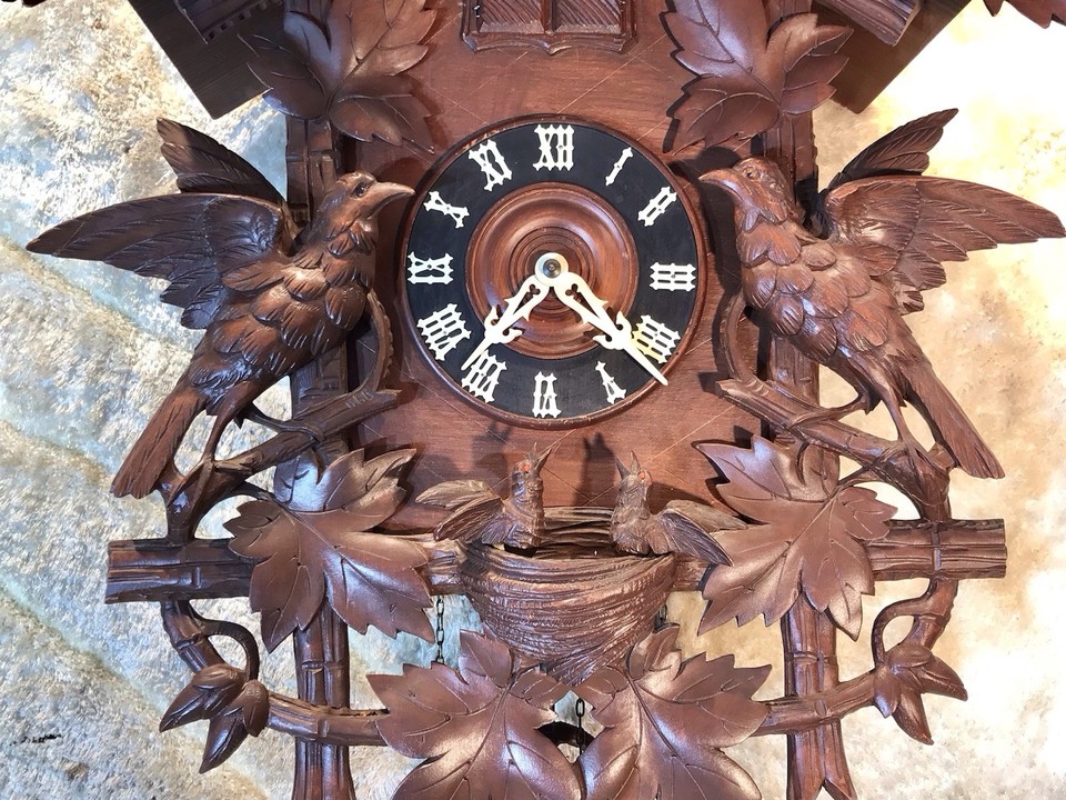 Large ANTIQUE Germany Black Forest Musical Double Door Cuckoo Clock,3 ...