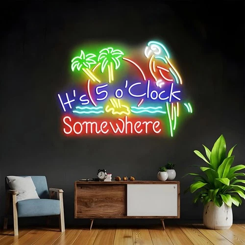 It's 5 O'clock Somewhere LED Neon Sign 20"x24" Light Beer Bar Vintage Wall Decor