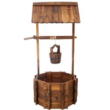 Rustic Wooden Wishing Well Planter Outdoor Home Dcor for Patio,Garden,Yard w/Ha