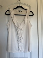 Banana Republic Womens White Ruffle V-Neck Sleeveless Woven Blouse Size M