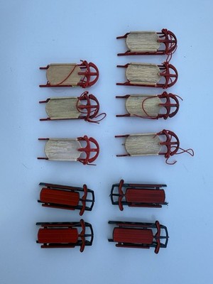 Lemax Christmas Village 4 Red Snow Sleds 7 Extra Wooden Sleds