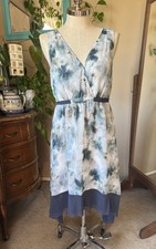 Simply Vera Vera Wang Blue Floral Watercolor Asymmetrical Midi Dress, size L