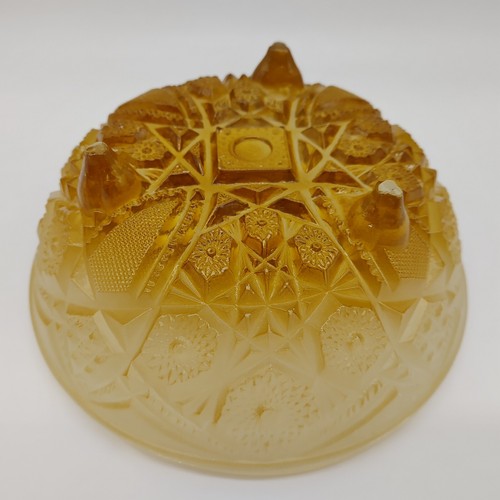 2 Toned Amber Depression Glass Round Mid Century Modern Footed Serving Bowl VTG - Picture 8 of 11