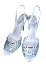 David's Bridal Wedding Shoes Jassa Size 7.5 Rhinestone White Slingback Pump