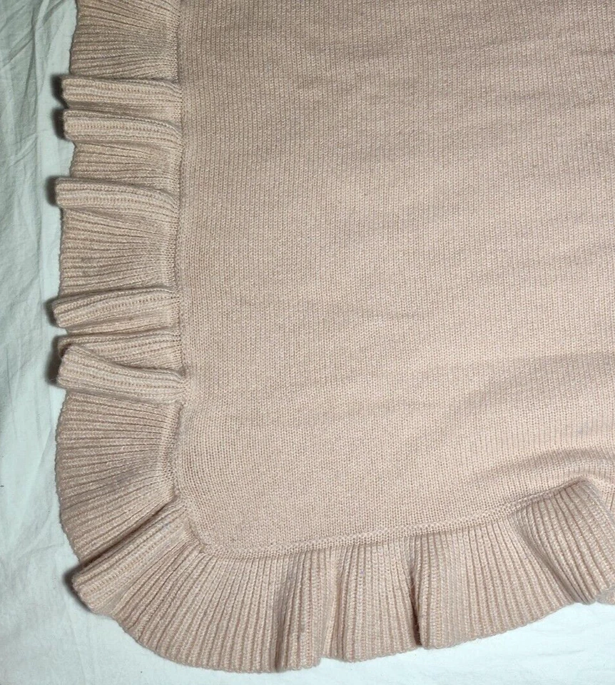 Lambs & Ivy 2011 Tan Light Brown Pinkish Ruffle Knit Baby Girl Blanket Soft Foto 3 de 4