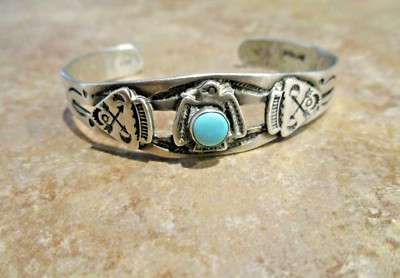  OLD Fred Harvey Era Navajo Sterling Turquoise THUNDERBIRD ARROWHEAD Bracelet