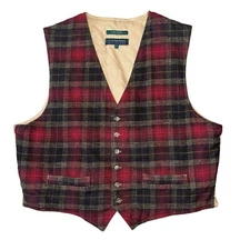 Claybrooke Outdoors Mens Plaid Flannel Vest Quilted Khaki Red Brown Size Large L