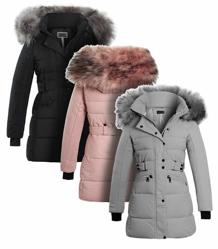 Womens Puffer Jacket Parka Faux Fur 