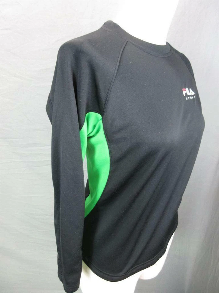 FILA SPORT РАЗМЕР M (10-12) МАЛЬЧИКОВ ЧЕРНЫЙ/ЗЕЛЕНЫЙ СПОРТИВНЫЙ ДЛИННЫМ РУКАВОМ ДЖЕРСИ ТОП T422 - Изображение 3 из 4