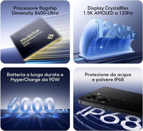 Xiaomi POCO X7 Pro 5G Smartphone 8GB 256GB 6.67" AMOLED 120Hz 6000mAh 90W NFC - Foto 10 di 16