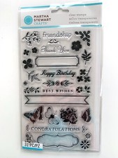 NIP Martha Stewart Crafts Clear Frame Border Sentiments  Icons Stamps 31 Pieces