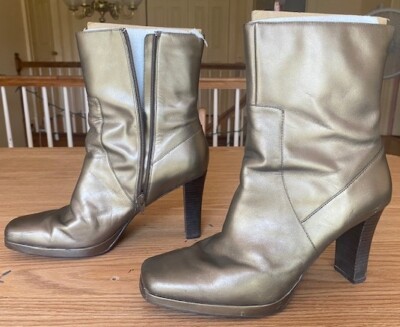 Women's Vintage Worthington Perle Bronze Leather Boots Size 11