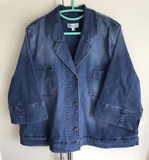Marla Wynne/denim Mid Wash Indigo Blue Pleat Back Jacket 2 Xl New