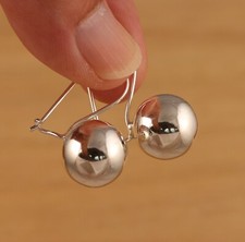 925 Sterling Silver Plain 14mm Ball BIG Dangle Drop Earrings Gift Boxed