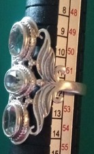 Sterling Silver 925 Blue Topaz Oval , 3 Stone Ring Size 6, Ornate Design Pretty