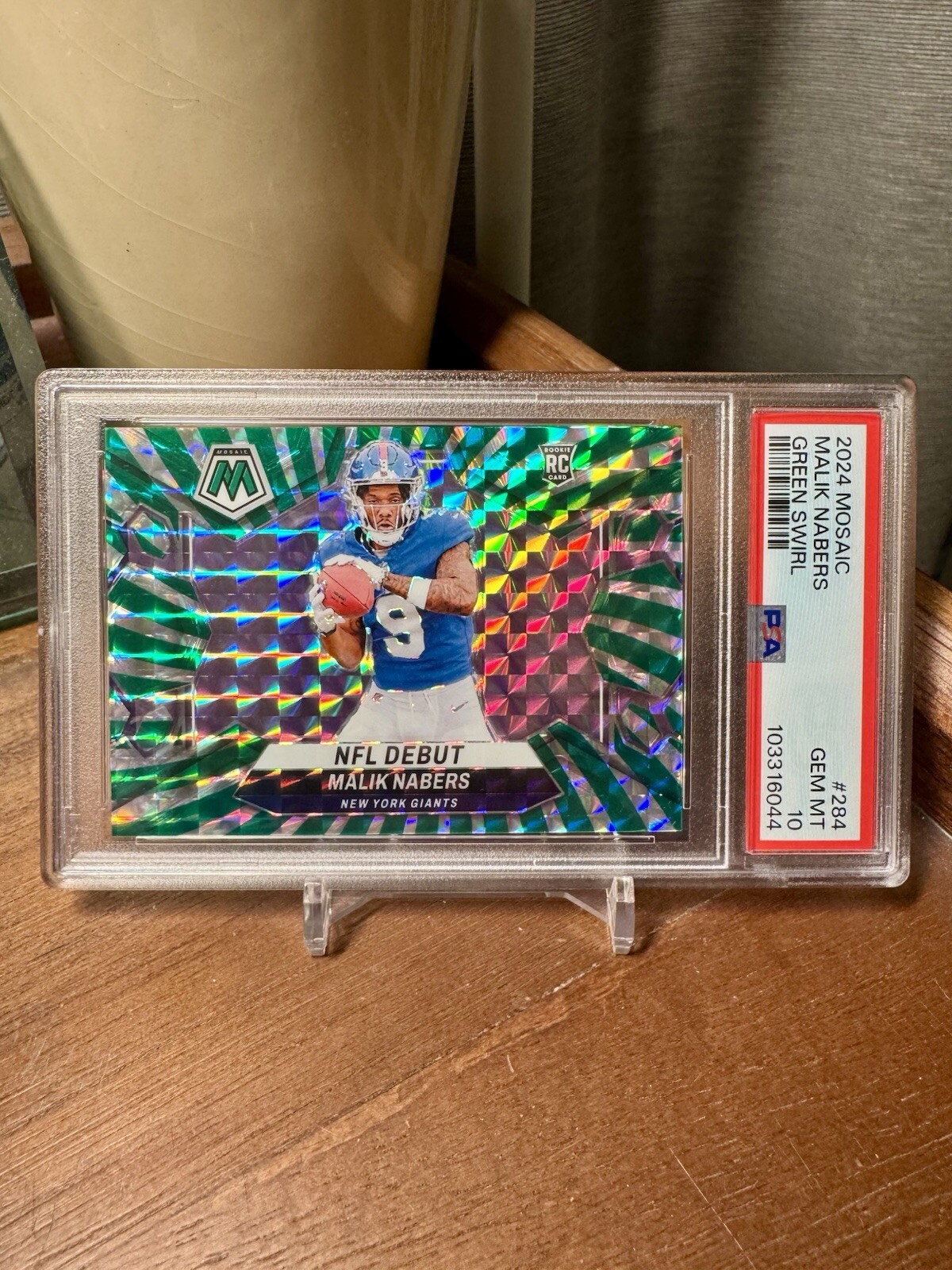#/13 PSA 10! Malik Nabers 2024 Panini Mosaic NFL Debut FOTL Green Swirl 284 RC
