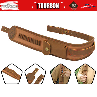 Shooting Canvas Leather Rifle Sling Firearm Gun .22LR Ammo Carrying Strap Padded