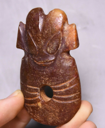 7.5cm Hongshan Culture Old Jade Carving Sun God Helios Beast Amulet Pendant - Picture 3 of 4
