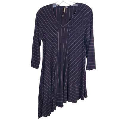 Comfy USA Tunic Lagenlook Womens Small Asymmetric Stretch Knit Top Black Pink