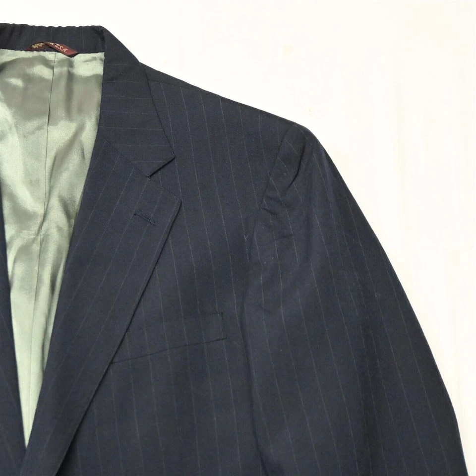 Vtg Cricketeer 44L 34x30 Navy Blue Stripe USA Made Mens Jacket Pants Suit - Image 2 of 4