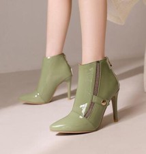 Rhinestone Women's Faux Leather Ankle Boots Pointy Toe Shoes Stilettos Shoes Zip