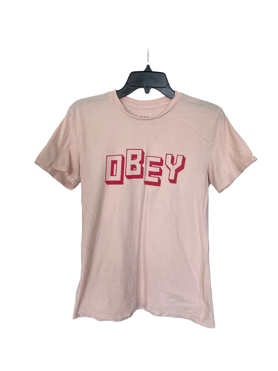 Obey Worldwide T Shirt Slim Fit Pink Men s Size Small Good Condition