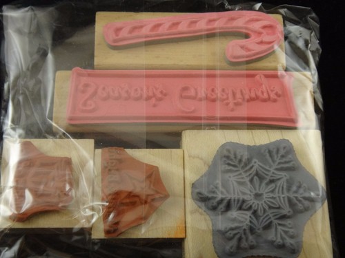 Mounted Rubber Stamps 5 Pcs Christmas Candy Cane Season's Greetings Snowflake - Picture 2 of 2