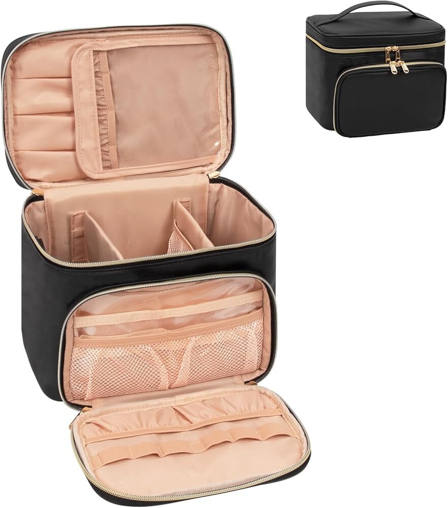 Large Makeup Bag, Portable Travel Makeup Bag for Women Girls with Makeup Brus...