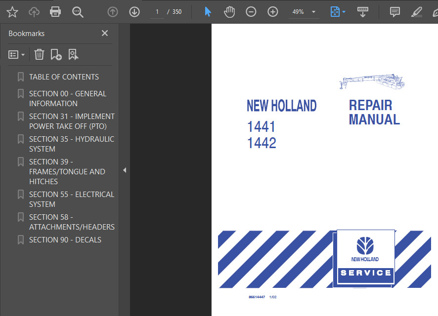 NEW HOLLAND 1442 MOWER CONDITIONER SERVICE REPAIR SHOP MANUAL PDF USB