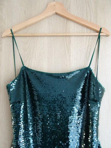 ZARA BOTTLE GREEN SEQUIN LACE-UP BACK MINI DRESS SIZE S - Picture 14 of 20