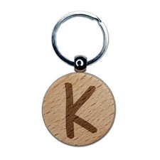 Letter K Uppercase Felt Marker Font Engraved Wood Round Keychain Tag Charm