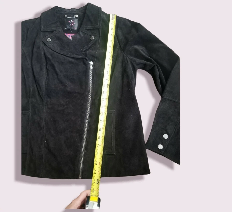 Isaac Mizrahi Live! Chaqueta de gamuza para moto talla 12 negra Foto 3 de 4