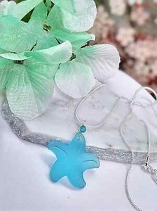 Authentic Seaglass Starfish Necklace, Beach Pendant, Anti Tarnish Platinum Sterling Silver