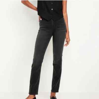 Old Navy Women High-Waisted Wow Straight Ankle Jeans Faded Black Sz 8