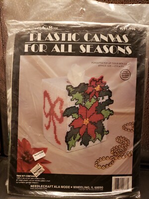 Plastic Canvas For All Seasons Kit #W91-776 Poinsettia Pop-Up Tissue Box...