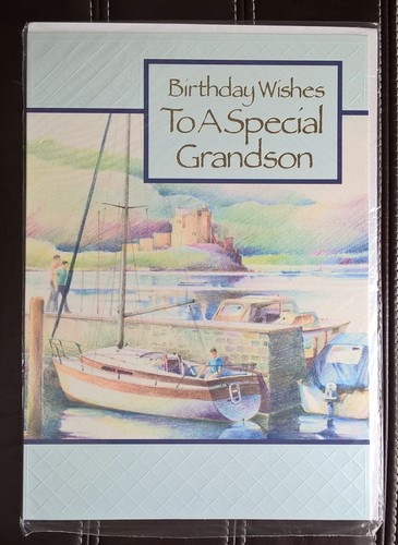 Birthday Wishes To A Special Grandson 8x11 Card Sailboat Castle Watercolor Print