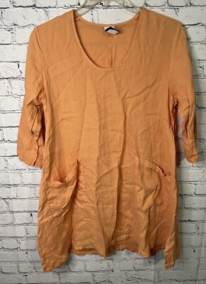 Match Point USA Dress Women's S Orange 100% Linen Oversized V Neck Tunic  Shirt | eBay