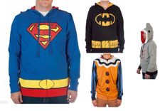 NEW Batman Superman Shark Men's Full-Zip Hoodie Cape halloween