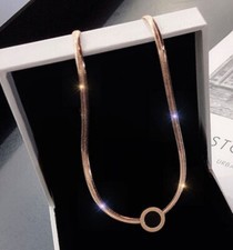 Women Girl Titanium Stainless Steel Round Bar Herringbone chain Necklace 16-18"