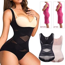 Women Belly Control Butt Lift Bodysuit Slimming Full Body Shaper Mesh Shapewear 