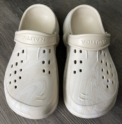 Nautica Shoes Youth Girls Sz Beige White Slip On Clogs With
